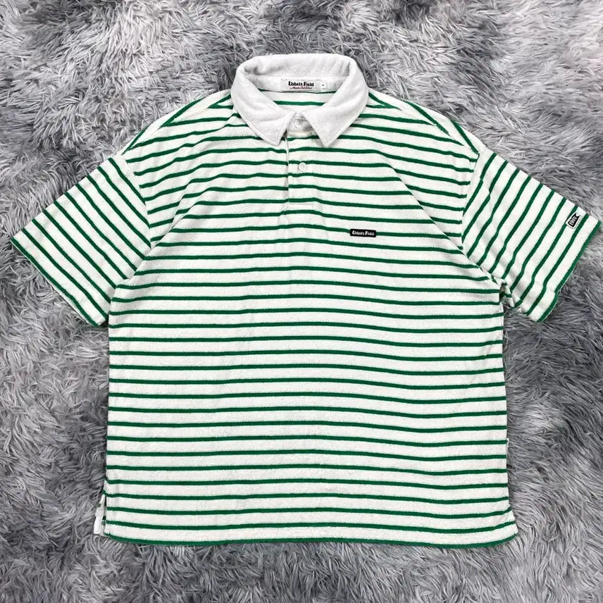 [BUNJANG] Ebbets Field Green Stripe Terry PK Short Sleeve T-Shirt / Ebbets Field 그린 스트라이프 테리 PK 반팔티y 6724