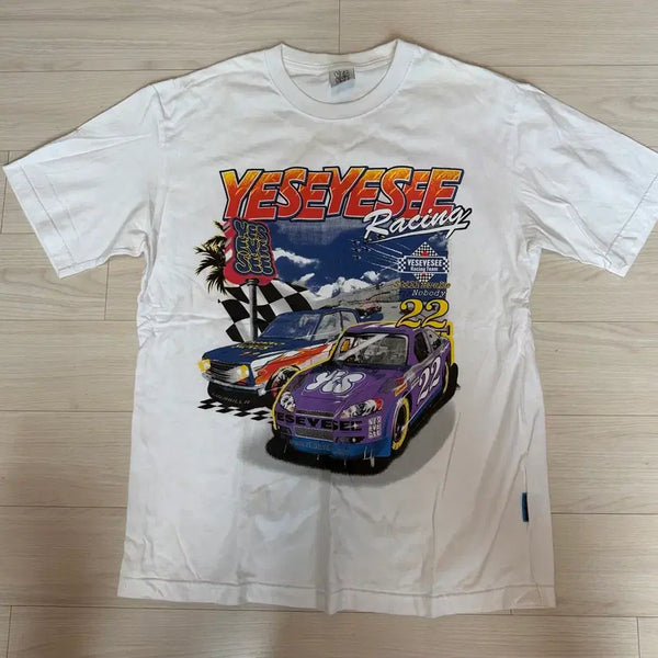 [BUNJANG] YESEYESEE Racing Short-Sleeve T-Shirt White / 예쓰아이씨 반팔티셔츠