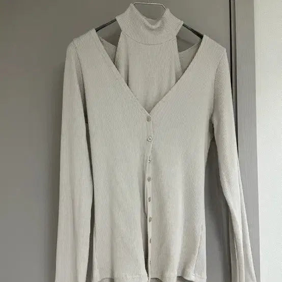 [BUNJANG] Ribbed Halter Neck Sleeveless & Cardigan Set / 골지 홀터넥나시&가디건 세트