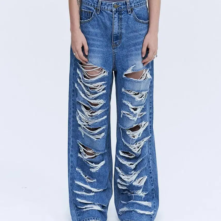 [BUNJANG] RAKEAKE Pia Damage Wide Jeans Denim Pants / 락케이크 Pia Damage Wide Jeans 데님 팬츠 청바지 M