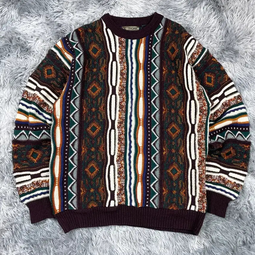 [BUNJANG] Vintage 90s Oriental Pattern Cable Knit Sweater / 90s 빈티지 오리엔탈 쿠지st 패턴 케이블 니트y6735
