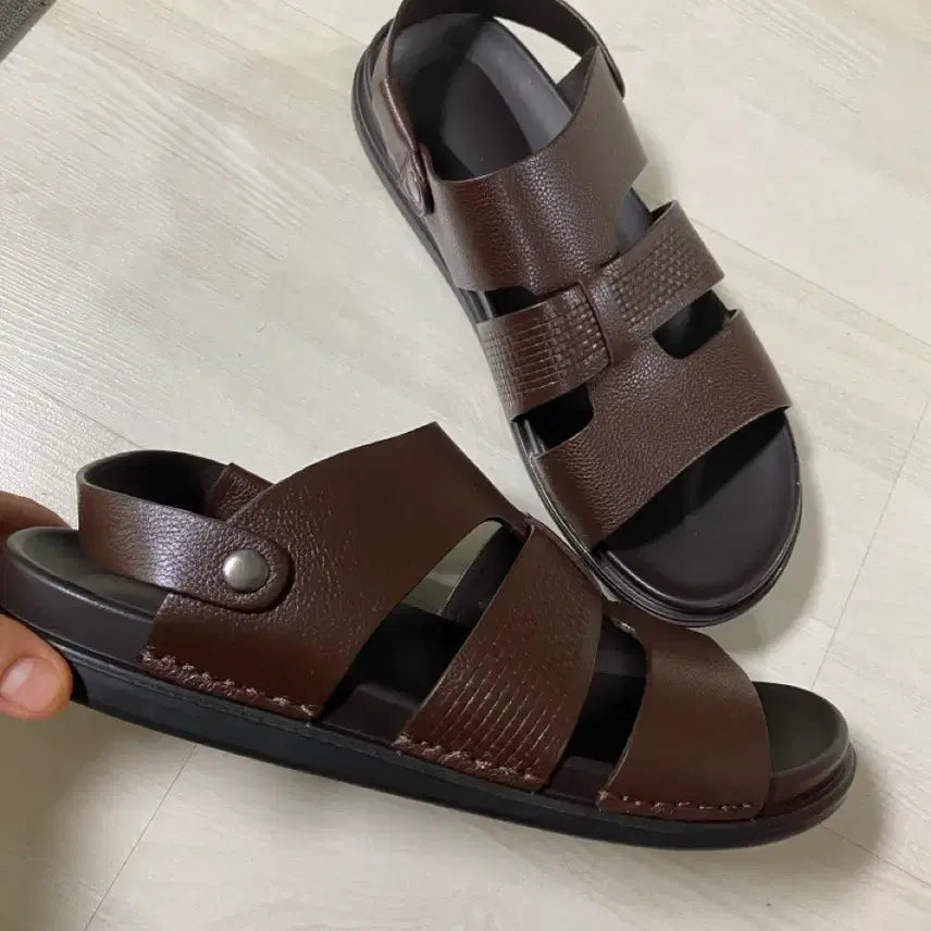 [BUNJANG] Men's Leather Strap Sandals Brown Size 275-280 / 남성 발편한.스트랩 가죽샌들 275~280
