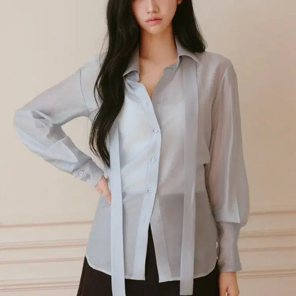 [BUNJANG] Evmou Graceful Draped Tie Shirt / 에브모우 GRACEFUL DRAPED TIE SHIRT