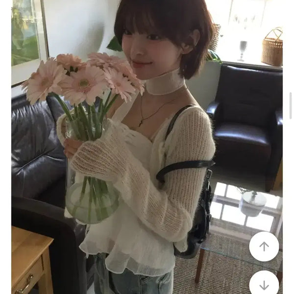 [BUNJANG] MODIMODE White Frill Top Blouse & Muffler Set / 에이블리 모디무드 화이트 프릴 탑 블라우스 머플러 세트