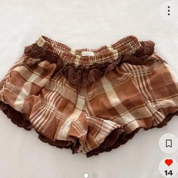 [BUNJANG] Liz Lisa Strawberry Chocolate Check Culottes / 고전 리즈리사 lizlisa  딸기초코 체크 큐롯팬츠 아가일니트