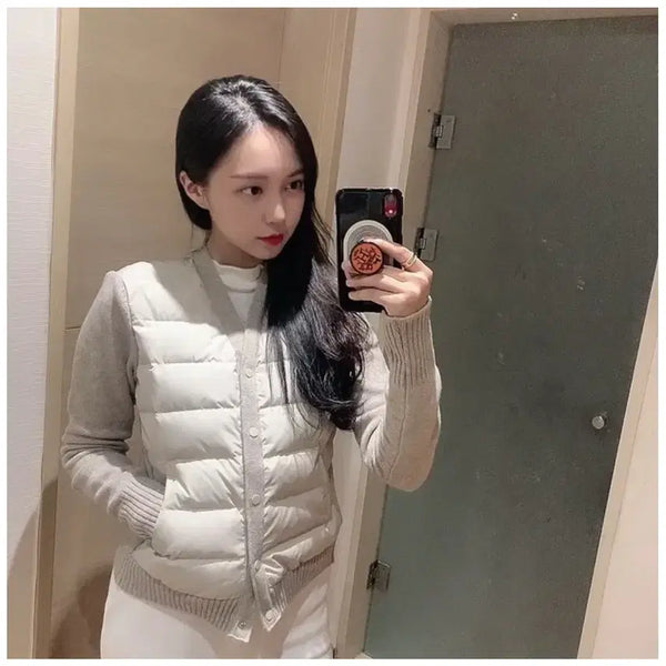 [BUNJANG] Deo B Loro Cashmere Goose Down Lightweight Padded Knit Jacket Beige / [정가13만] 깐느24 로로 캐시미어 구스다운 경량 패딩 니트 자켓 베이지 드오브