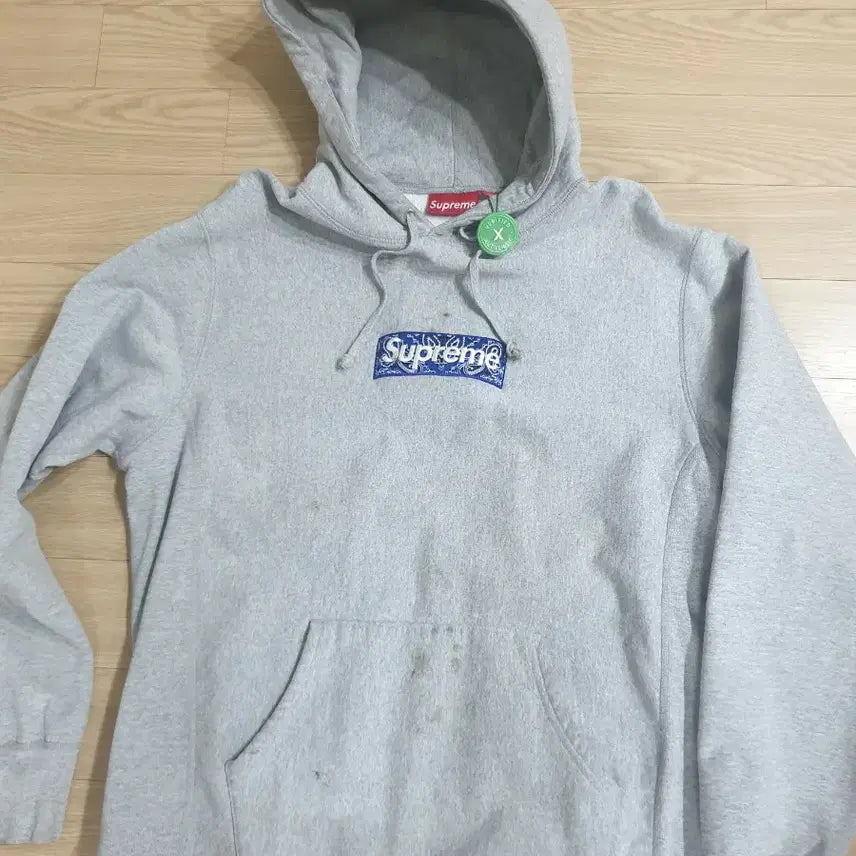 [BUNJANG] Supreme Bandana Paisley Box Logo Hoodie Grey / 슈프림 반다나 페이즐리 박스로고 후드 그레이