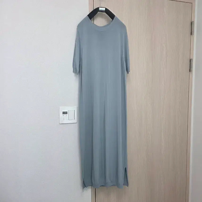 [BUNJANG] Sky Blue Knit Short-Sleeve Long Dress Size 55 / 하늘색 니트 반팔 원피스 55사이즈 총장122