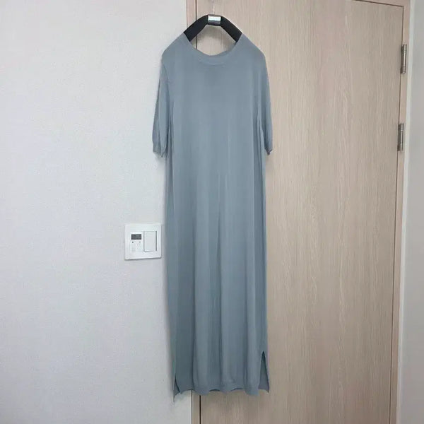 [BUNJANG] Sky Blue Knit Short-Sleeve Long Dress Size 55 / 하늘색 니트 반팔 원피스 55사이즈 총장122