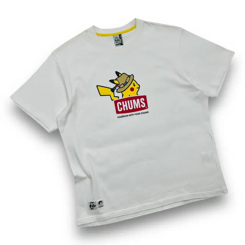 [BUNJANG] CHUMS x Pokémon Pikachu Vintage White T-Shirt / 첨스 x 포켓몬 피카츄 빈티지 화이트 반팔 티셔츠