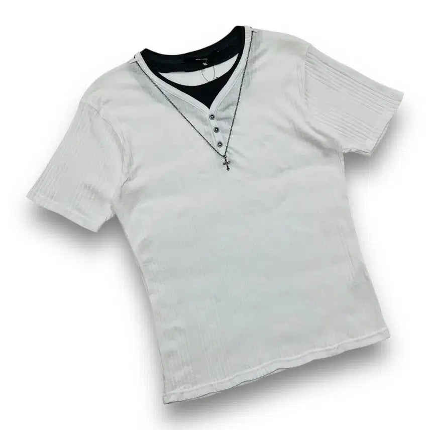 [BUNJANG] JPN Metal System White Chic Round T-Shirt / JPN 메탈 시스템 화이트 시크 라운드 티셔츠