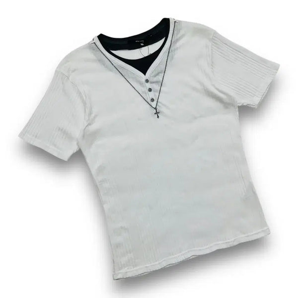 [BUNJANG] JPN Metal System White Chic Round T-Shirt / JPN 메탈 시스템 화이트 시크 라운드 티셔츠