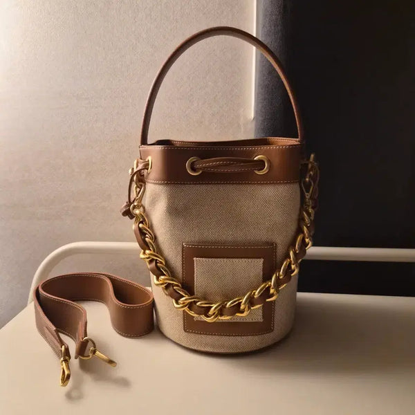 [BUNJANG] Limin Canvas and Leather Bucket Bag / 리민가방