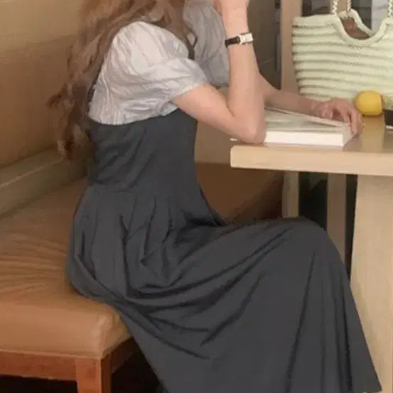 [BUNJANG] Evo Pintuck Sleeveless Bustier Long Dress - Charcoal, Free Size, New with Tags / 에보 핀턱 주름 나시 뷔스티에 롱원피스 차골 색상 프리사이즈 텍달린 새제품