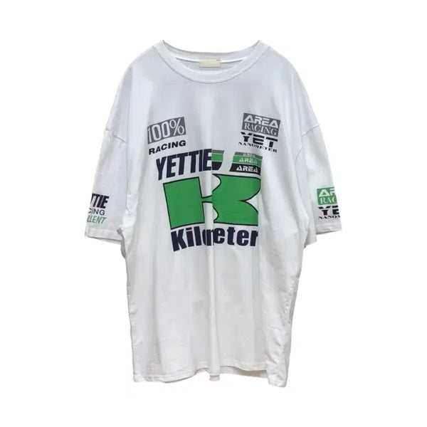 [BUNJANG] White Racing Oversized Short-Sleeve T-Shirt / 화이트 레이싱 오버핏 반팔티