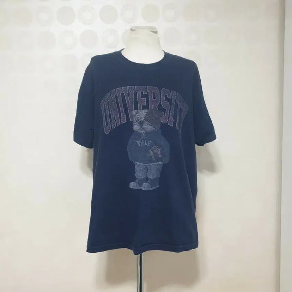 [BUNJANG] YALE Cotton Spandex Short Sleeve T-Shirt Navy / YALE 예일 반팔티95 예일티셔츠95
