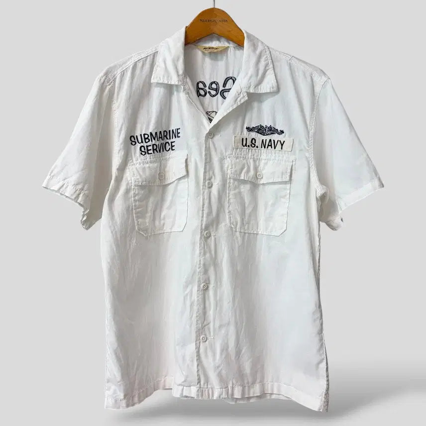[BUNJANG] Avirex US Navy Cotton Linen Short Sleeve Shirt / (L)Avirex 아비렉스 US NAVY 코튼 린넨 반팔셔츠