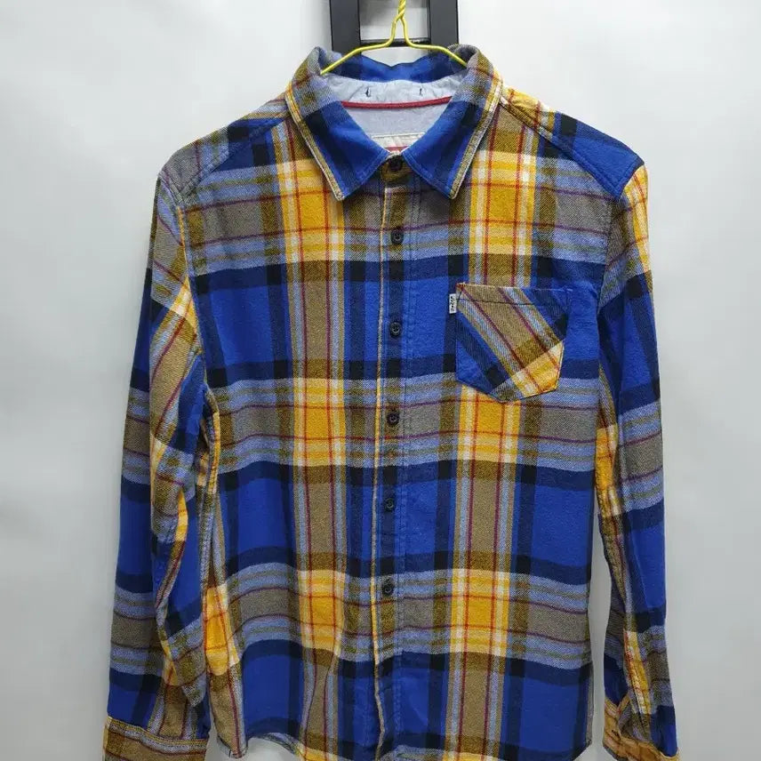 [BUNJANG] Levi's Flannel Long Sleeve Check Shirt - Blue Yellow / 리바이스 플란넬 셔츠 긴팔 남방 체크 블른 옐로우 160