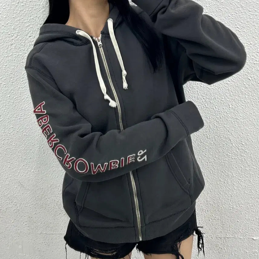 [BUNJANG] Abercrombie Side Logo Charcoal Hoodie Zip-up M / 아베크롬비 사이드로고 차콜 후드집업 M