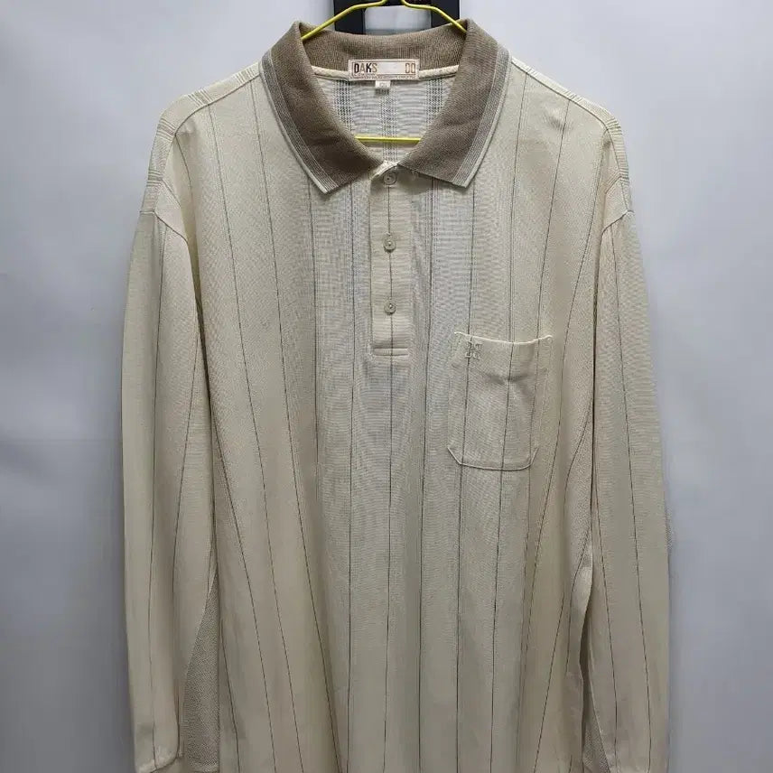 [BUNJANG] Daks Men's Long Sleeve Striped Polo Shirt Beige 105 / 닥스 긴팔 카라티셔츠 베이지 스트라이프 105