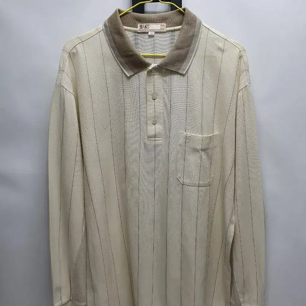 [BUNJANG] Daks Men's Long Sleeve Striped Polo Shirt Beige 105 / 닥스 긴팔 카라티셔츠 베이지 스트라이프 105