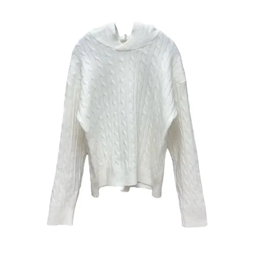 [BUNJANG] White Cable Knit Hooded Sweater / 화이트 케이블 로디 후드 니트