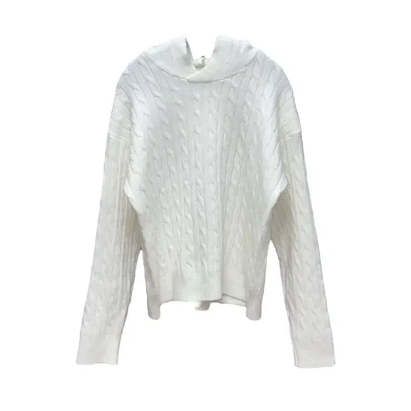 [BUNJANG] White Cable Knit Hooded Sweater / 화이트 케이블 로디 후드 니트