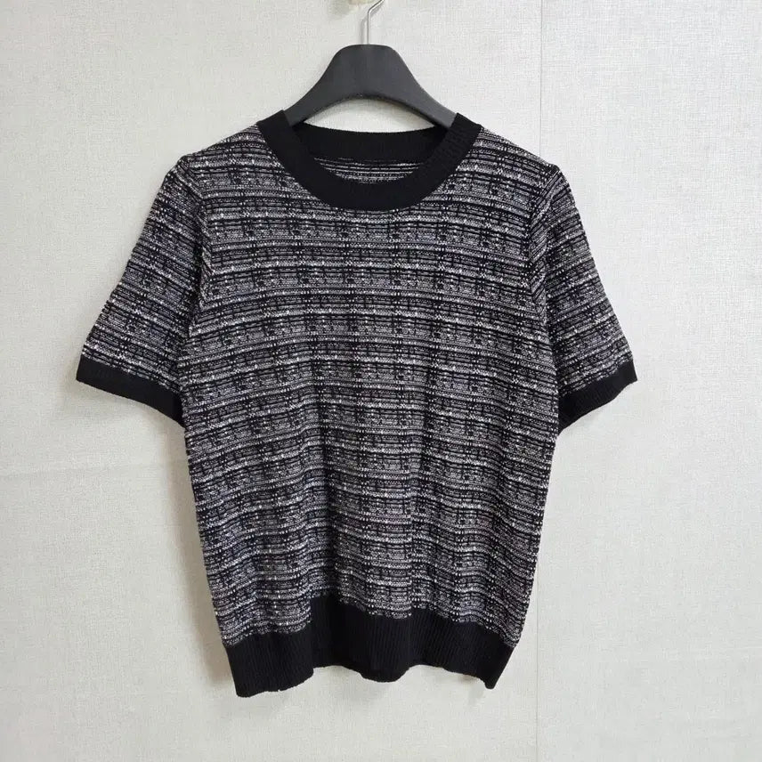 [BUNJANG] Women's Short Sleeve Tweed Knit Black F / 여성 트위드 반팔 니트 블랙 F JJ3476
