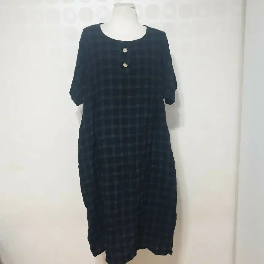 [BUNJANG] Black Linen Check Long Dress / 린넨원피스88 체크원피스88 롱원피스88 블랙원피스88