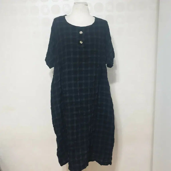 [BUNJANG] Black Linen Check Long Dress / 린넨원피스88 체크원피스88 롱원피스88 블랙원피스88