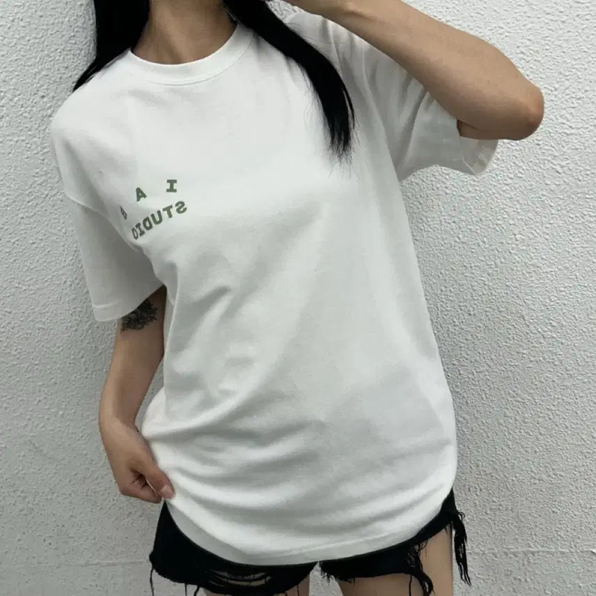 [BUNJANG] IAB STUDIO Green Back Logo White T-Shirt M / 아이앱스튜디오 그린백로고 화이트 반팔 M