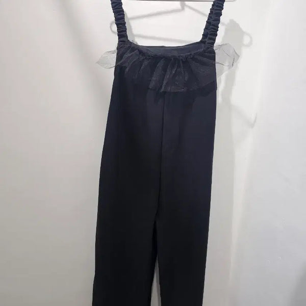 [BUNJANG] Black Jumpsuit with Mesh Frill Detail / 점프수트
