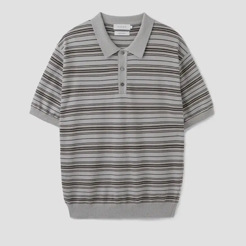[BUNJANG] Union Blue Gatherwell Hard Twist Stripe Polo Knit - Size L / [L] 유니온블루 게더웰 하드트위스트 스트라이프 폴로 니트