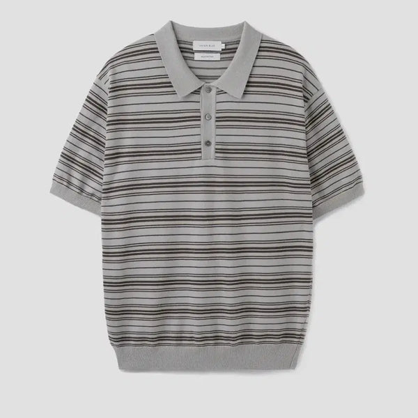 [BUNJANG] Union Blue Gatherwell Hard Twist Stripe Polo Knit - Size L / [L] 유니온블루 게더웰 하드트위스트 스트라이프 폴로 니트
