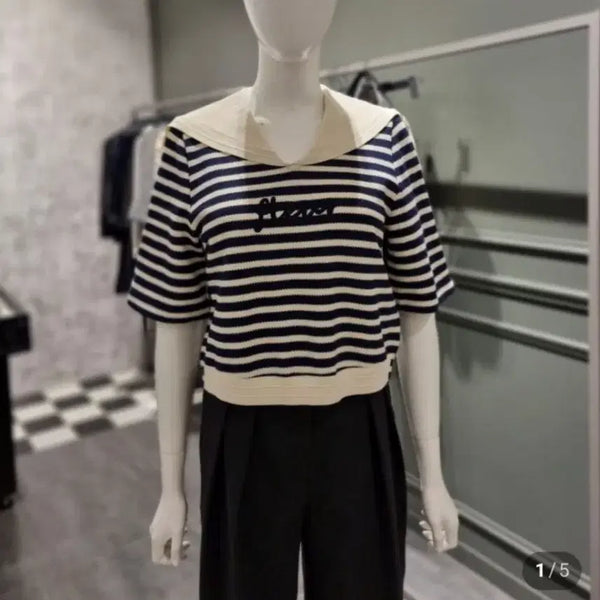 [BUNJANG] Sisley Sailor Collar Short Sleeve Knit T-Shirt / 시슬리 세안러 카라 반팔 니트티