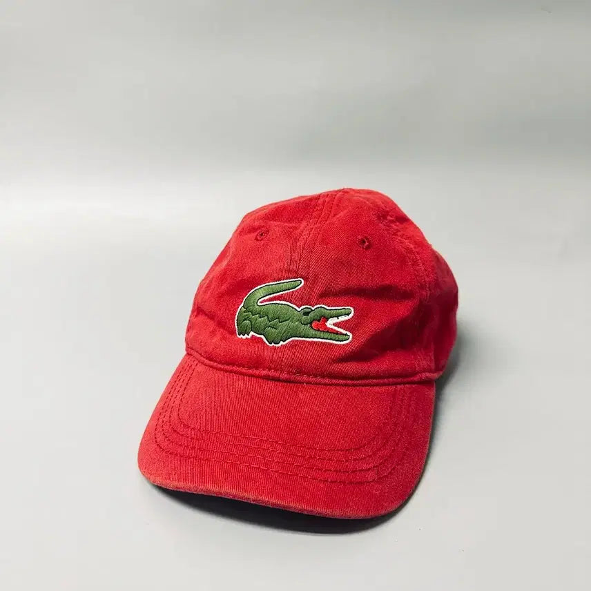 [BUNJANG] Lacoste Big Crocodile Appliqué Embroidered Red Ball Cap / 라코스테 빅 악어 와펜 자수 레드 볼캡 모자