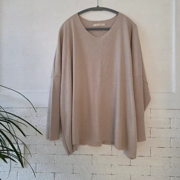 [BUNJANG] Oversized V-Neck Knit Sweater (Plus Size) / (1회착용) 오버사이즈 여리여리한 핏 누드베이즈 니트 (빅사이즈)