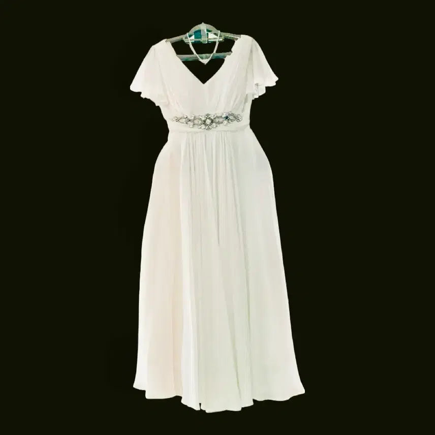 [BUNJANG] Sarah Atelier White Chiffon Wedding Dress with Beaded Corset Back / 셀프웨딩 화이트 드레스