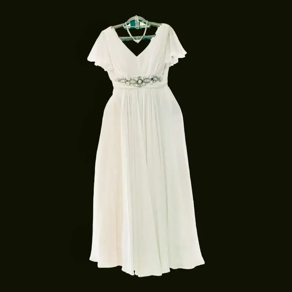 [BUNJANG] Sarah Atelier White Chiffon Wedding Dress with Beaded Corset Back / 셀프웨딩 화이트 드레스