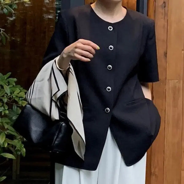 [BUNJANG] Jemma World Black Half Sleeve Jacket / 젬마월드 제작 반팔 자켓
