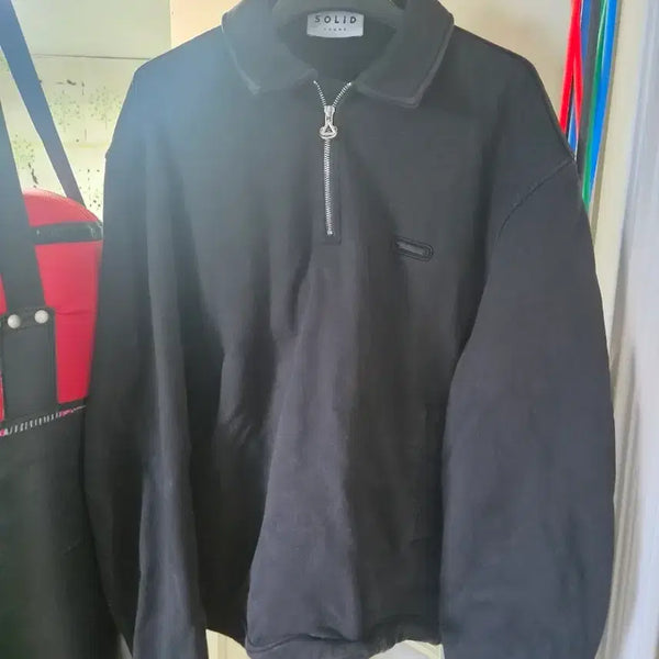 [BUNJANG] Solid Homme Black Half-Zip Oversized Sweatshirt / 솔리드옴므 블랙 반집업 오버핏 맨투맨 (52)