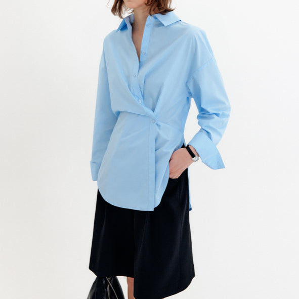 [BUNJANG] Lookast Ellen Oversized Fit Wrap Shirt (Blue) / 미개봉) 룩캐스트 엘른 오버 핏 랩 셔츠 (블루) 가을셔츠 오버핏셔츠 출근룩 오피스룩