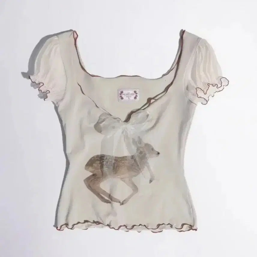 [BUNJANG] Sculptor Puff Sleeve Top Cream L / 스컬프터 퍼프 슬리브 탑 반팔 크림 L