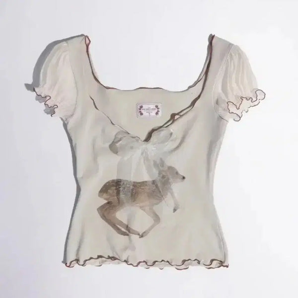 [BUNJANG] Sculptor Puff Sleeve Top Cream L / 스컬프터 퍼프 슬리브 탑 반팔 크림 L