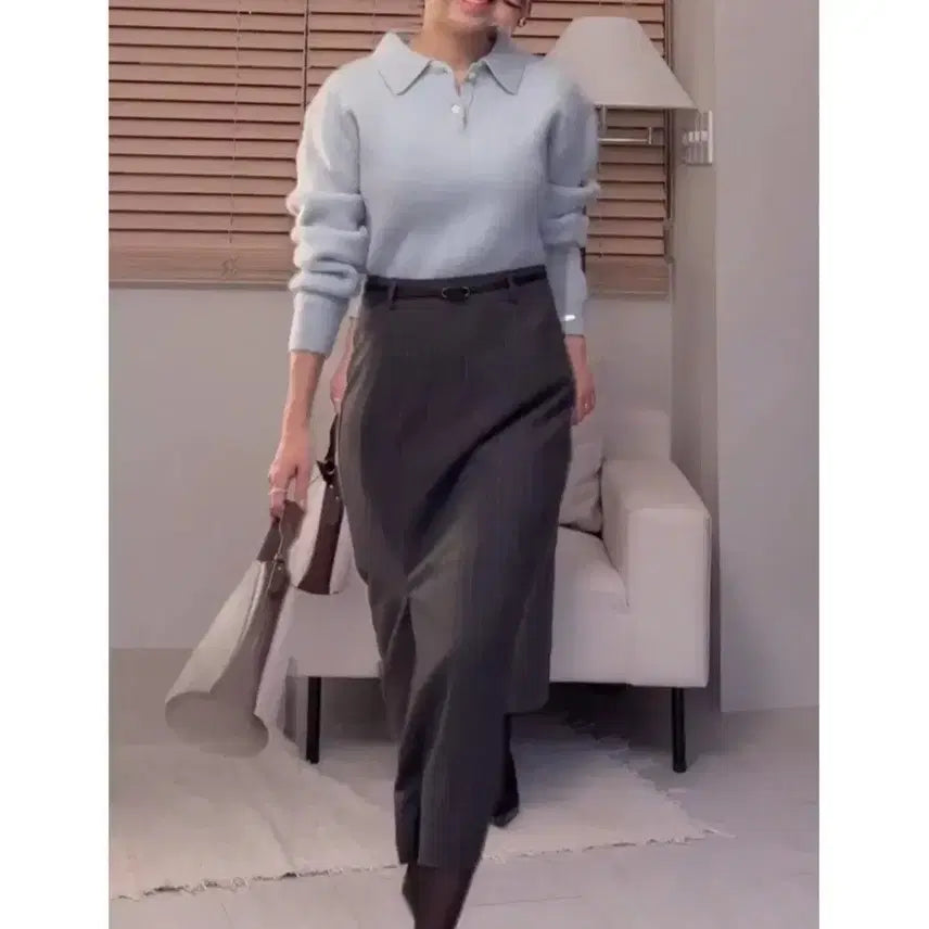 [BUNJANG] Hitchi Angora Collar Knit Top - Sky Blue / 히찌 앙고라 카라 니트 탑 - 소라