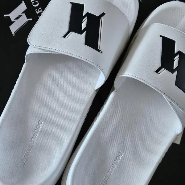 [BUNJANG] Double Check Slide White Slippers / 더블체크 슬라이드 화이트 슬리퍼