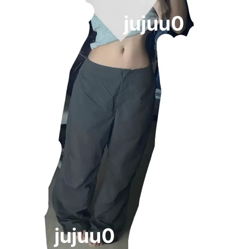 [BUNJANG] Nylon Wide Pants with Adjustable Hem String / 착샷) 나일론 와이드 팬츠 밑단 스트링