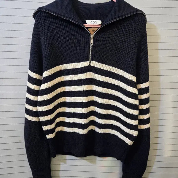 [BUNJANG] COS Striped Half-Zip Knit Sweater / COS 스트라이프 하프집업 니트