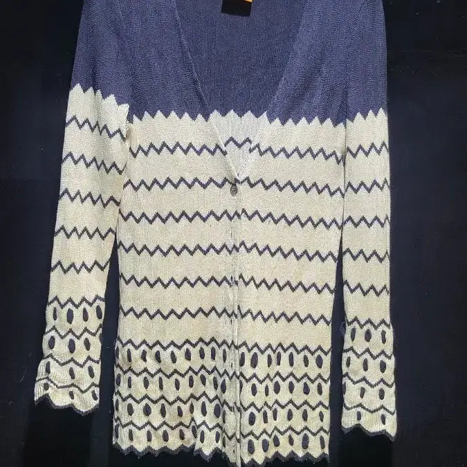 [BUNJANG] Tory Burch Cardigan Navy Beige Pattern Size S / 토리버치 가디건 정품