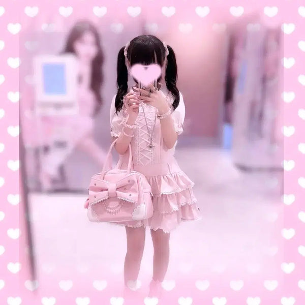 [BUNJANG] Toalice Tiered Salopette Skirt Pink / Toalice 투앨리스 티어드 살로페트 스커트 양산형 지뢰계 리즈리사 마즈 앙크루즈 로지타 피움 시크릿허니